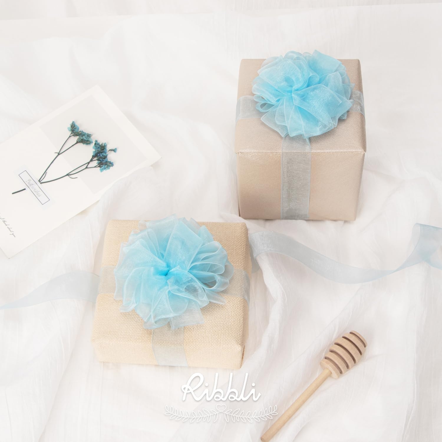 Ribbli Champagne Organza Ribbon,1/2 Inches x Continuous 50 Yard, Champagne Sheer Ribbon for Gift Wrapping,Cookie Wrapping,Wedding Decoration,All Crafting and Sewing(Light Blue)