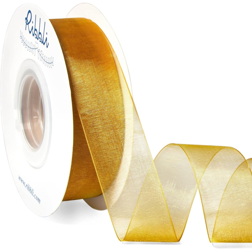 Ribbli Champagne Organza Ribbon,1/2 Inches x Continuous 50 Yard, Champagne Sheer Ribbon for Gift Wrapping,Cookie Wrapping,Wedding Decoration,All Crafting and Sewing(Pale Gold)