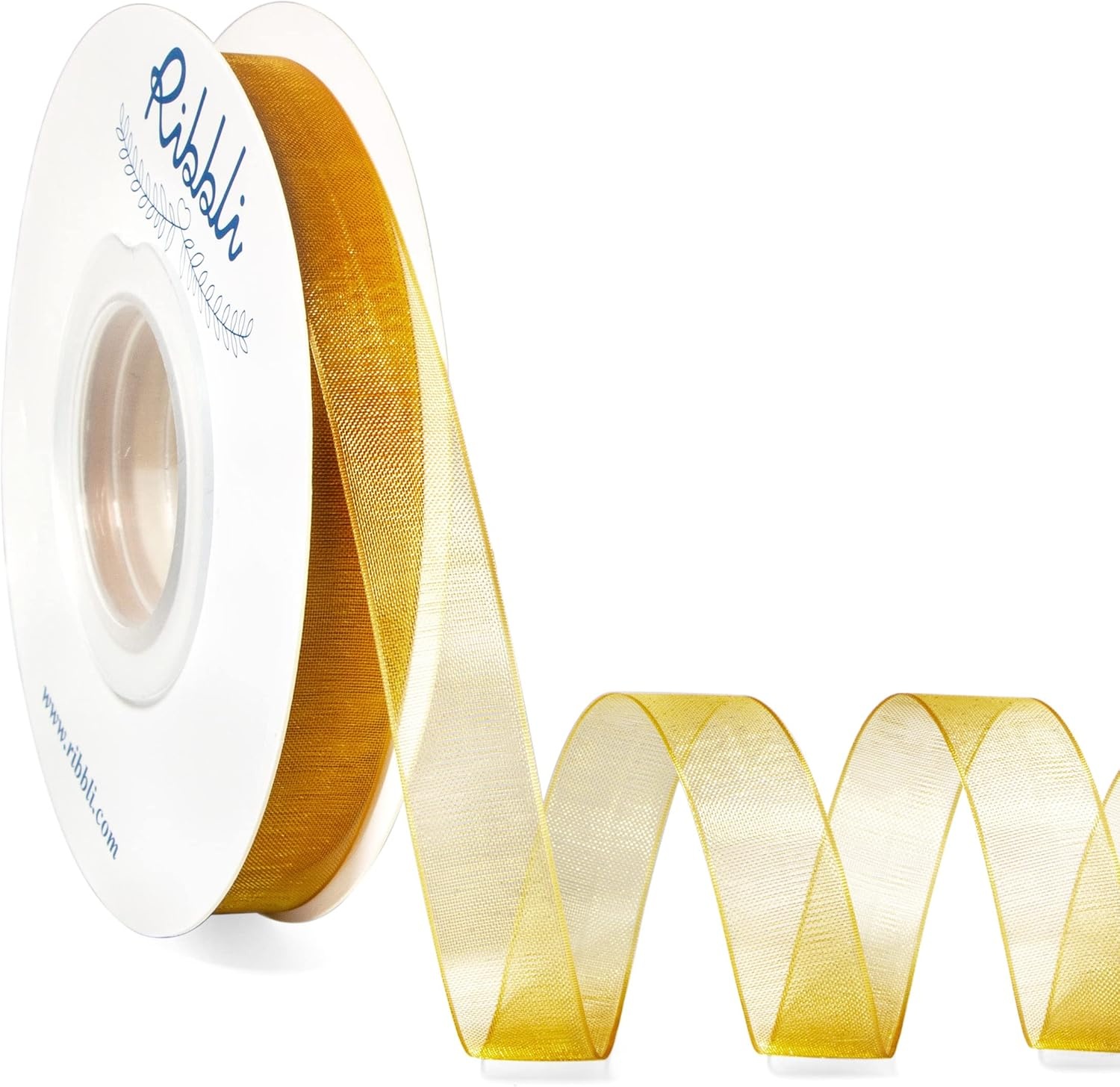 Ribbli Champagne Organza Ribbon,1/2 Inches x Continuous 50 Yard, Champagne Sheer Ribbon for Gift Wrapping,Cookie Wrapping,Wedding Decoration,All Crafting and Sewing(Pale Gold)