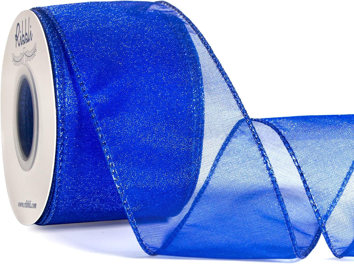 Ribbli Black Organza Wired Ribbon, Black Sheer with Metallic Edge,2-1/2 Inch x 20 Yards Christmas Tree Ribbon for Decoration Gift Wrapping Wedding Crafts(Royal Blue)