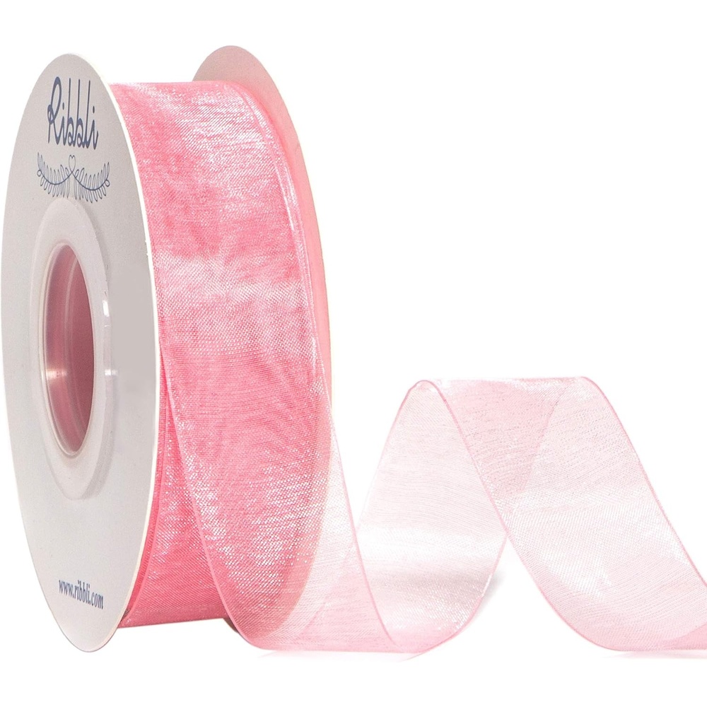 Ribbli Champagne Organza Ribbon,1/2 Inches x Continuous 50 Yard, Champagne Sheer Ribbon for Gift Wrapping,Cookie Wrapping,Wedding Decoration,All Crafting and Sewing(Rose Pink)