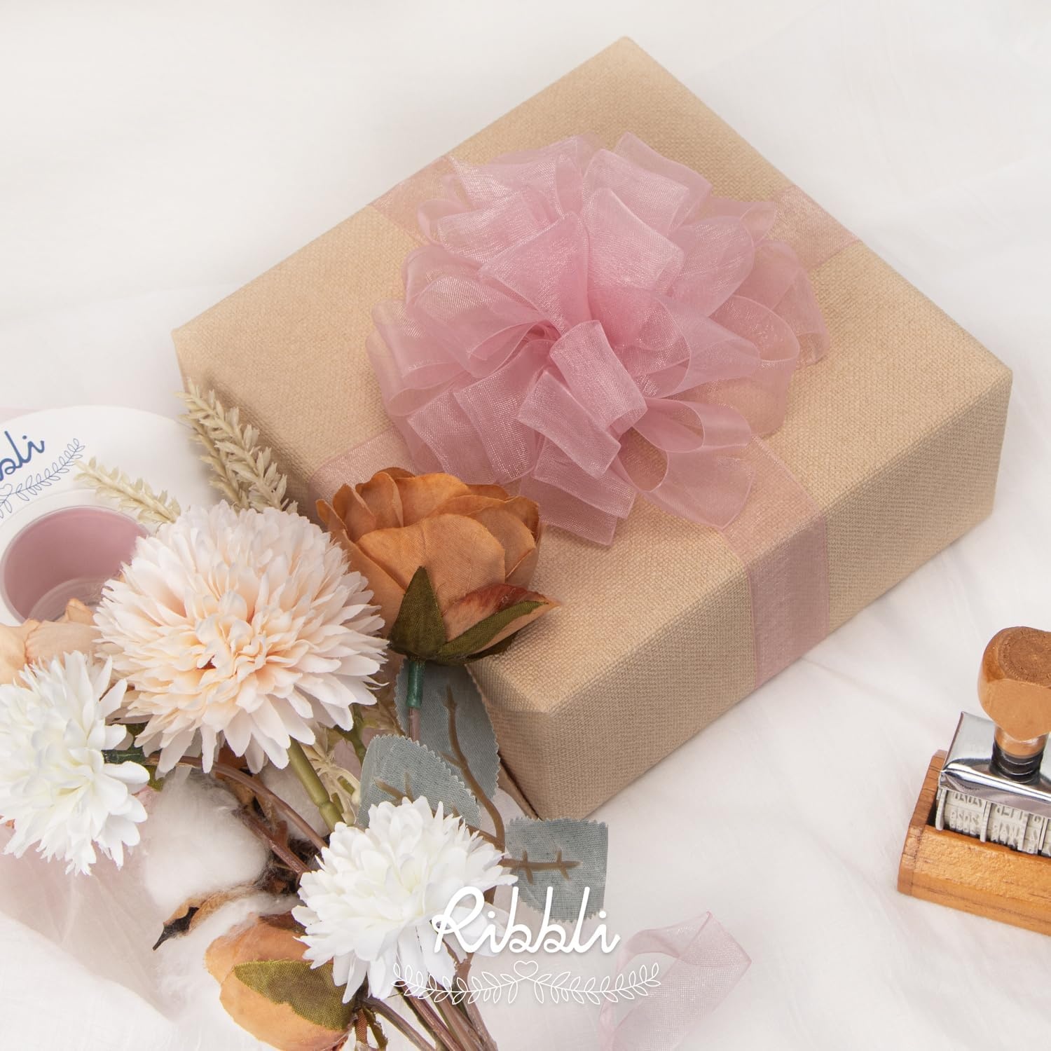 Ribbli Champagne Organza Ribbon,1/2 Inches x Continuous 50 Yard, Champagne Sheer Ribbon for Gift Wrapping,Cookie Wrapping,Wedding Decoration,All Crafting and Sewing(Rose Pink)