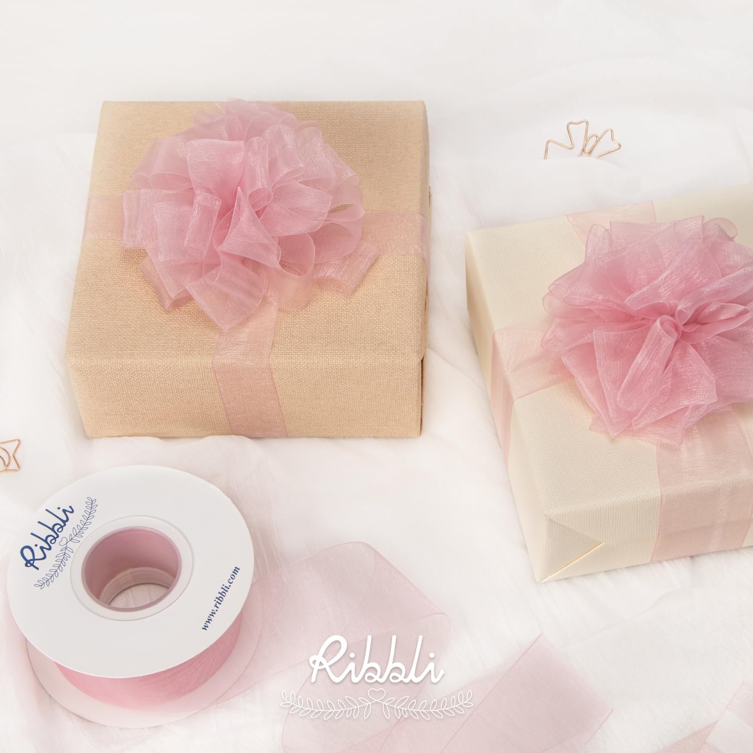 Ribbli Champagne Organza Ribbon,1/2 Inches x Continuous 50 Yard, Champagne Sheer Ribbon for Gift Wrapping,Cookie Wrapping,Wedding Decoration,All Crafting and Sewing(Rose Pink)