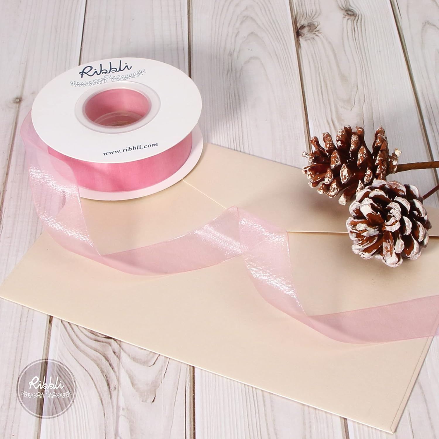 Ribbli Champagne Organza Ribbon,1/2 Inches x Continuous 50 Yard, Champagne Sheer Ribbon for Gift Wrapping,Cookie Wrapping,Wedding Decoration,All Crafting and Sewing(Rose Pink)
