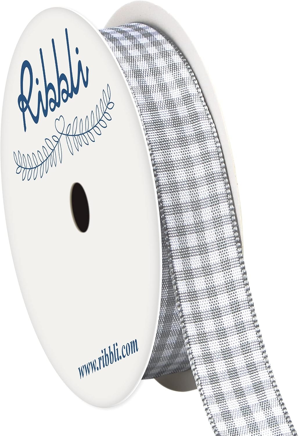 Ribbli Yellow and White Gingham Ribbon,100% Polyester Woven Edge,3/8 Inch x 10 Yard,Plaid Ribbon Use for Gift Wrapping,Party Decoration(Grey/White)