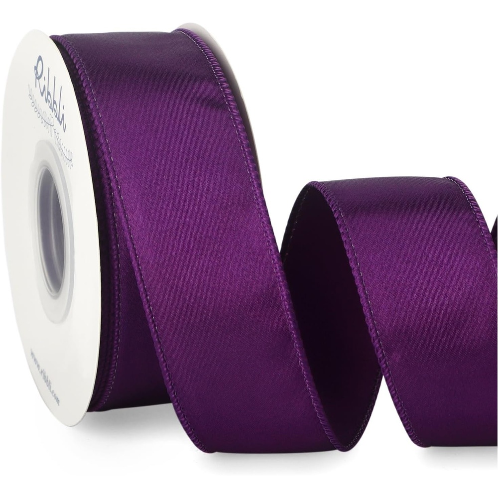 Ribbli Black Satin Wired Ribbon 2.5 Inch Black Christmas Ribbon for Gift Wrapping Wreaths Garland Tree Decoration Crafts Home Decor-Continous 20 Yards(Purple)