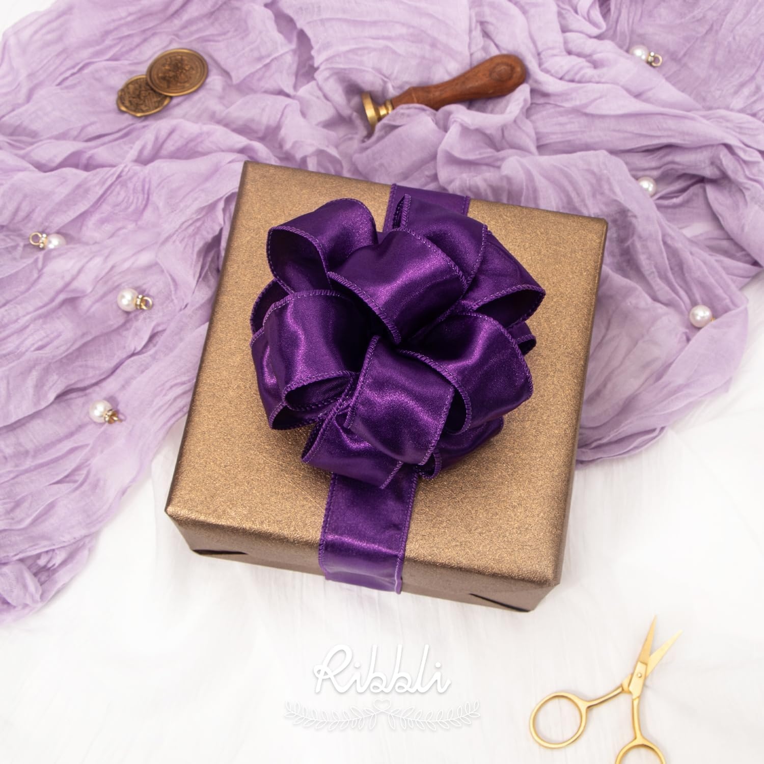Ribbli Black Satin Wired Ribbon 2.5 Inch Black Christmas Ribbon for Gift Wrapping Wreaths Garland Tree Decoration Crafts Home Decor-Continous 20 Yards(Purple)
