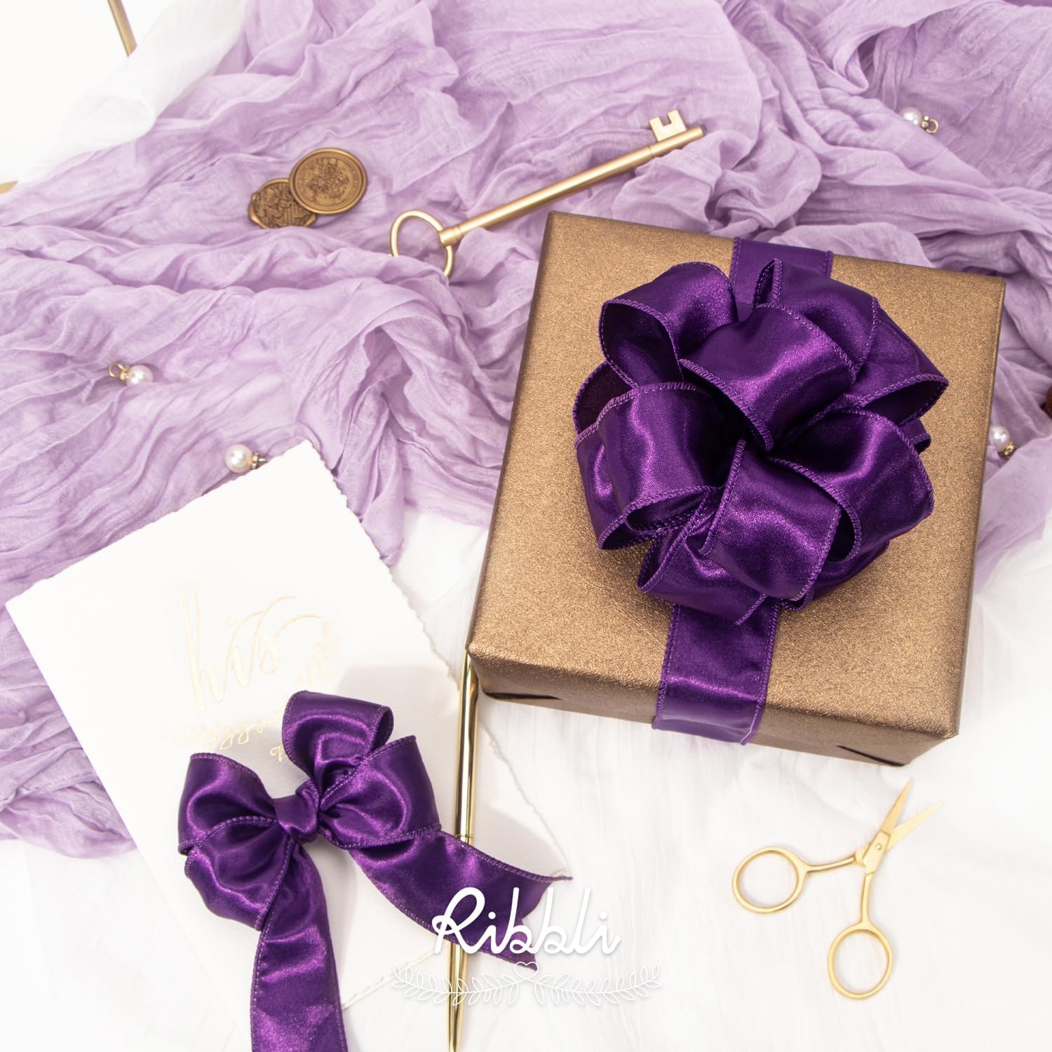 Ribbli Black Satin Wired Ribbon 2.5 Inch Black Christmas Ribbon for Gift Wrapping Wreaths Garland Tree Decoration Crafts Home Decor-Continous 20 Yards(Purple)