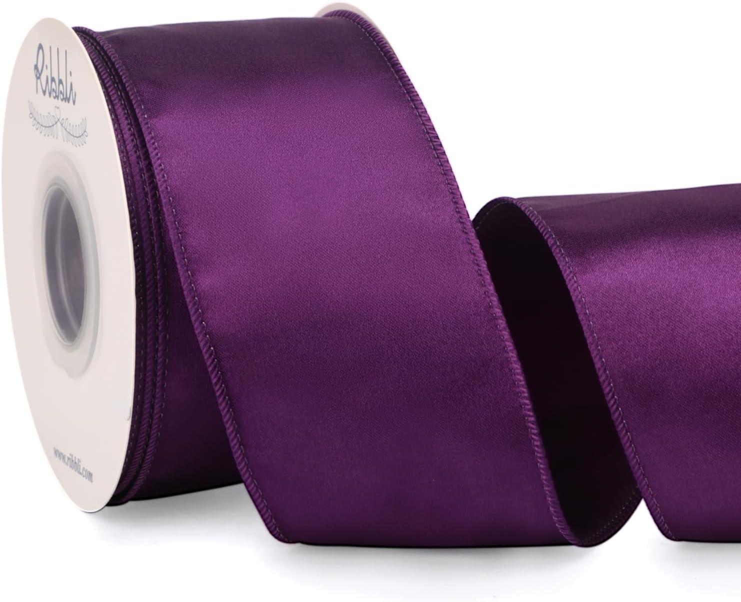 Ribbli Black Satin Wired Ribbon 2.5 Inch Black Christmas Ribbon for Gift Wrapping Wreaths Garland Tree Decoration Crafts Home Decor-Continous 20 Yards(Purple)