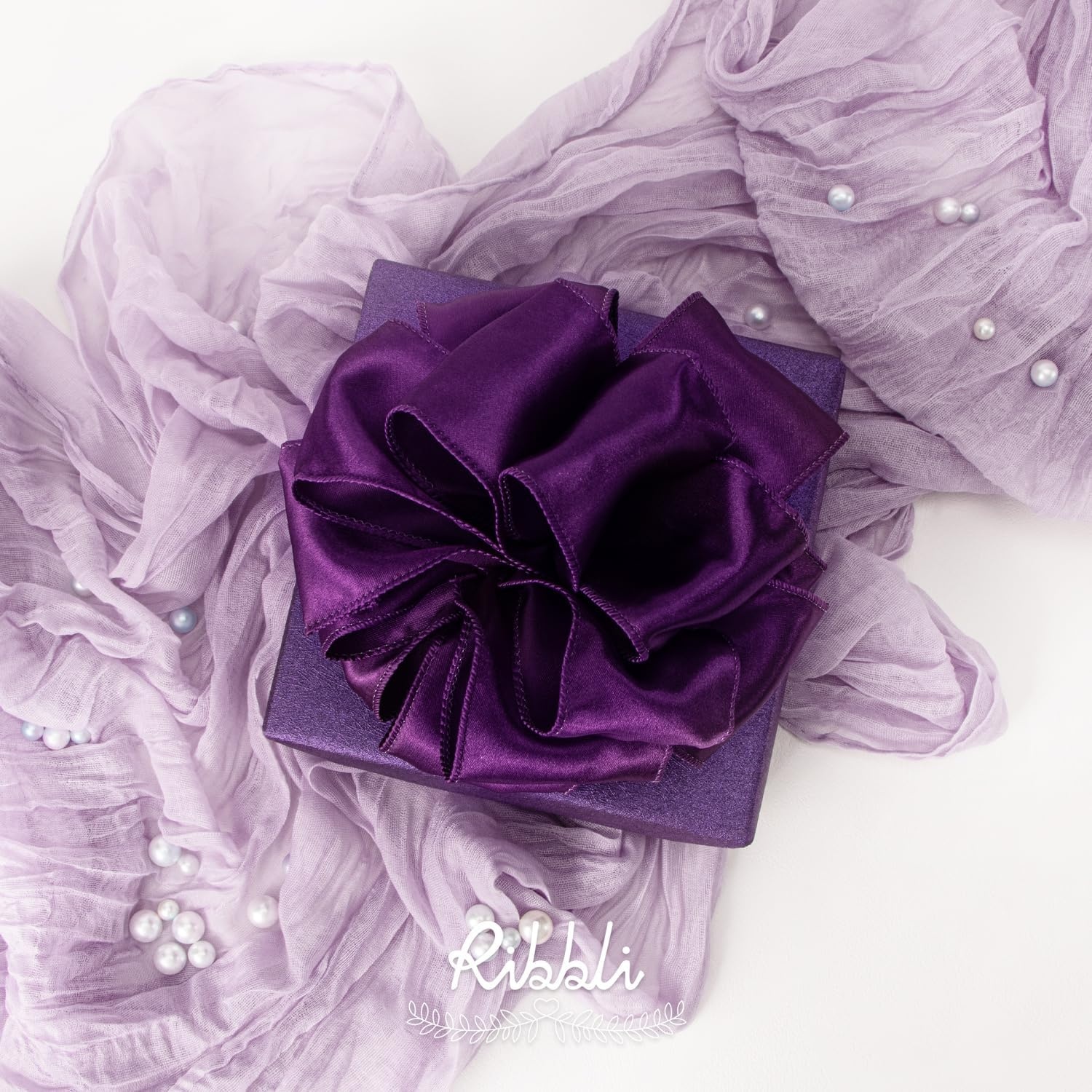 Ribbli Black Satin Wired Ribbon 2.5 Inch Black Christmas Ribbon for Gift Wrapping Wreaths Garland Tree Decoration Crafts Home Decor-Continous 20 Yards(Purple)