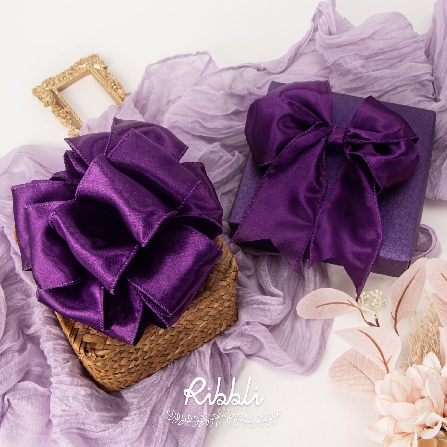 Ribbli Black Satin Wired Ribbon 2.5 Inch Black Christmas Ribbon for Gift Wrapping Wreaths Garland Tree Decoration Crafts Home Decor-Continous 20 Yards(Purple)