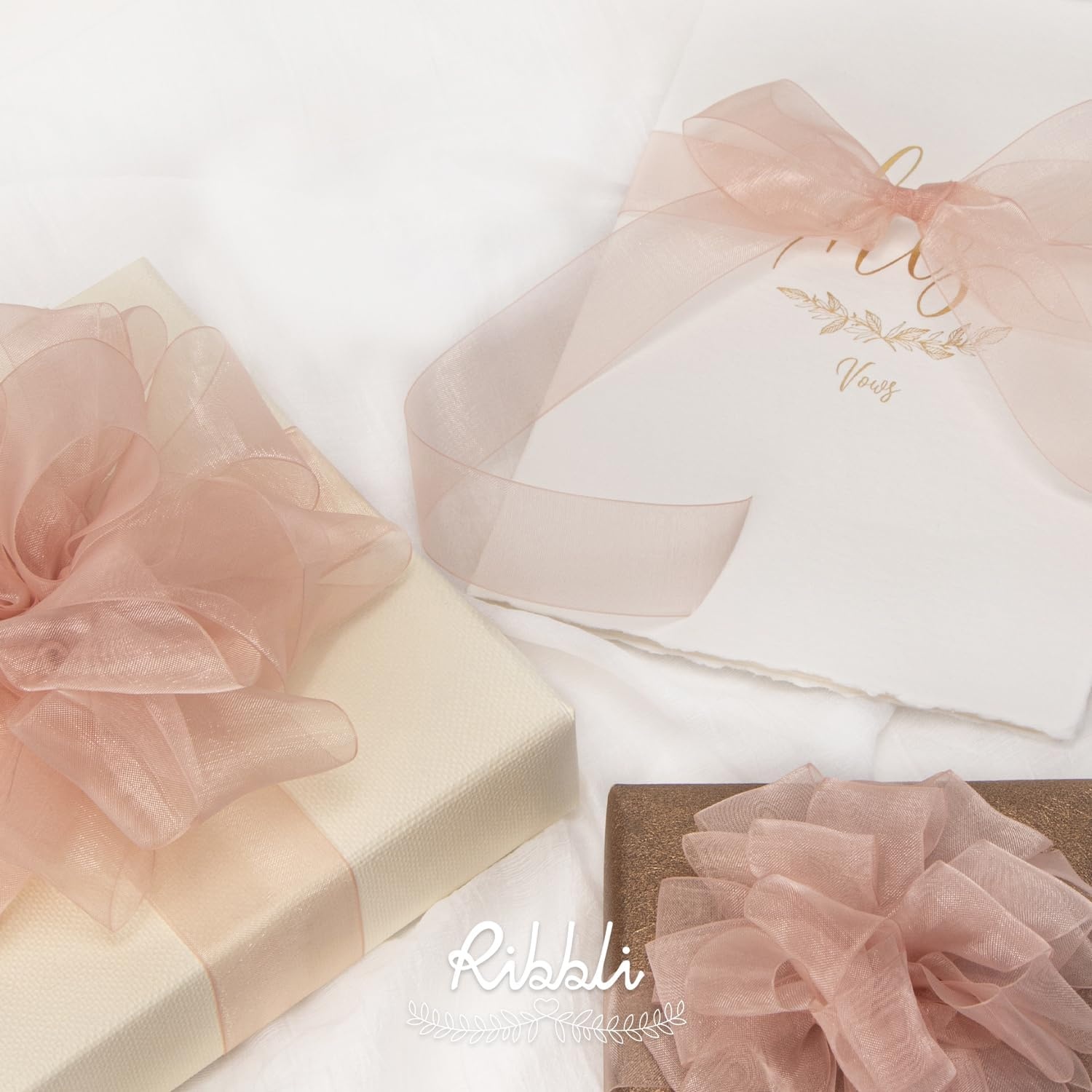 Ribbli Champagne Organza Ribbon,1/2 Inches x Continuous 50 Yard, Champagne Sheer Ribbon for Gift Wrapping,Cookie Wrapping,Wedding Decoration,All Crafting and Sewing(Sweet Nectar)