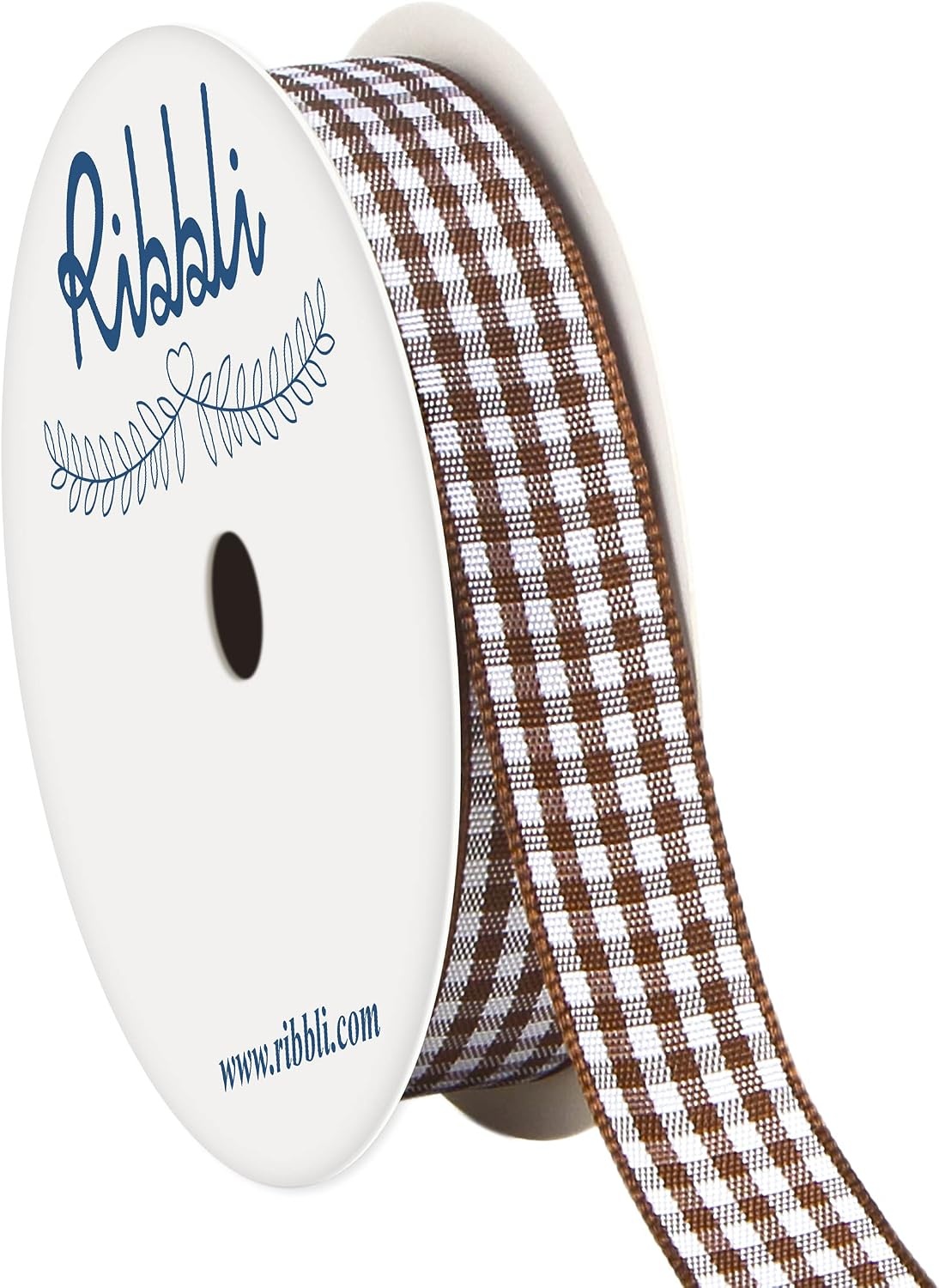 Ribbli Yellow and White Gingham Ribbon,100% Polyester Woven Edge,3/8 Inch x 10 Yard,Plaid Ribbon Use for Gift Wrapping,Party Decoration(Brown/White)