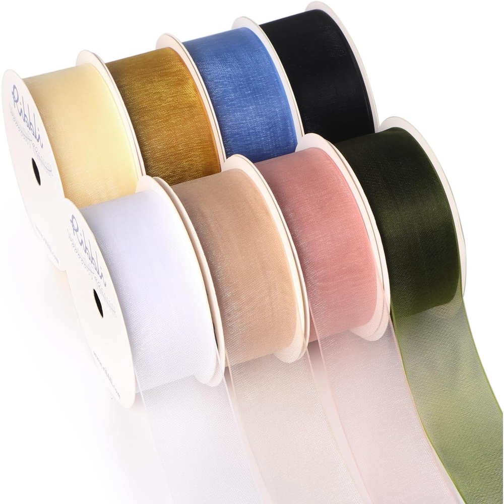 Ribbli Champagne Organza Ribbon,1/2 Inches x Continuous 50 Yard, Champagne Sheer Ribbon for Gift Wrapping,Cookie Wrapping,Wedding Decoration,All Crafting and Sewing(Mixed Color)