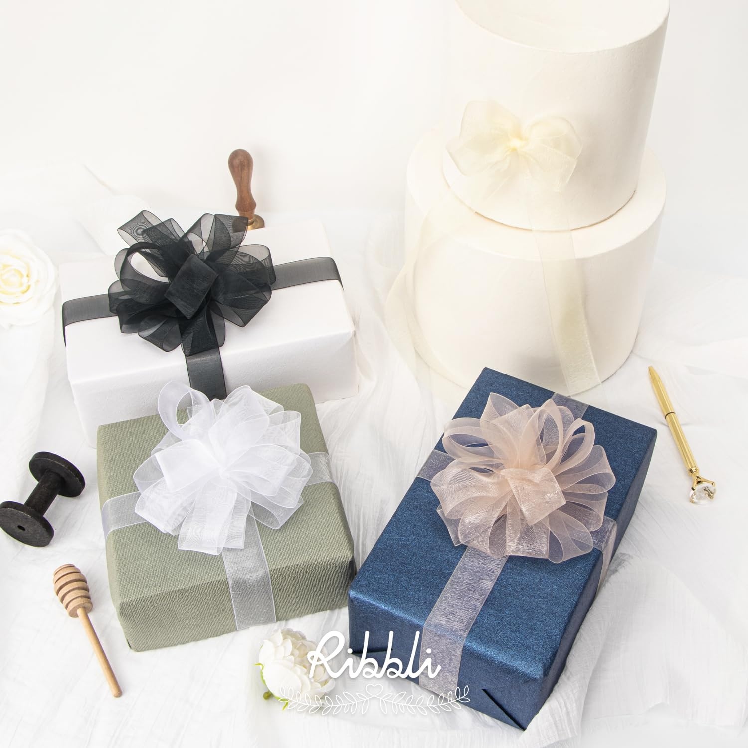 Ribbli Champagne Organza Ribbon,1/2 Inches x Continuous 50 Yard, Champagne Sheer Ribbon for Gift Wrapping,Cookie Wrapping,Wedding Decoration,All Crafting and Sewing(Mixed Color)