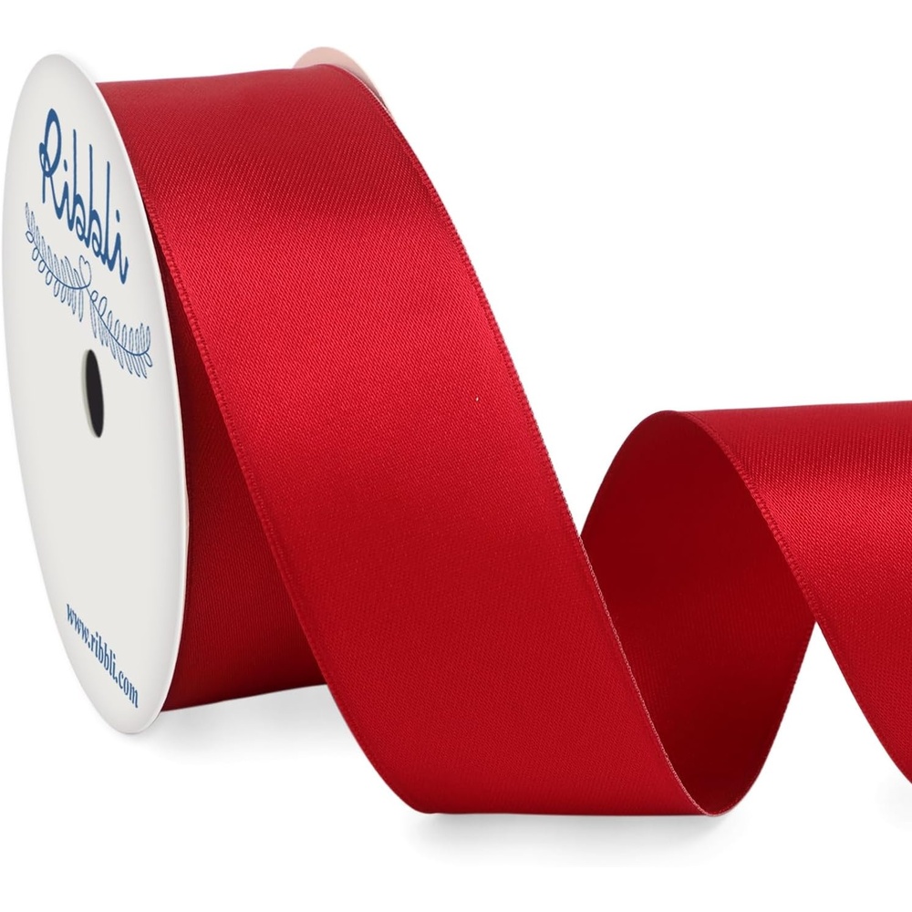 Ribbli Black Double Faced Satin Wired Ribbon 1.5 Inch Christmas Ribbon for Gift Wrapping Wreaths Garland Tree Decoration Crafts Home Decor-Continous 10 Yards(Red)