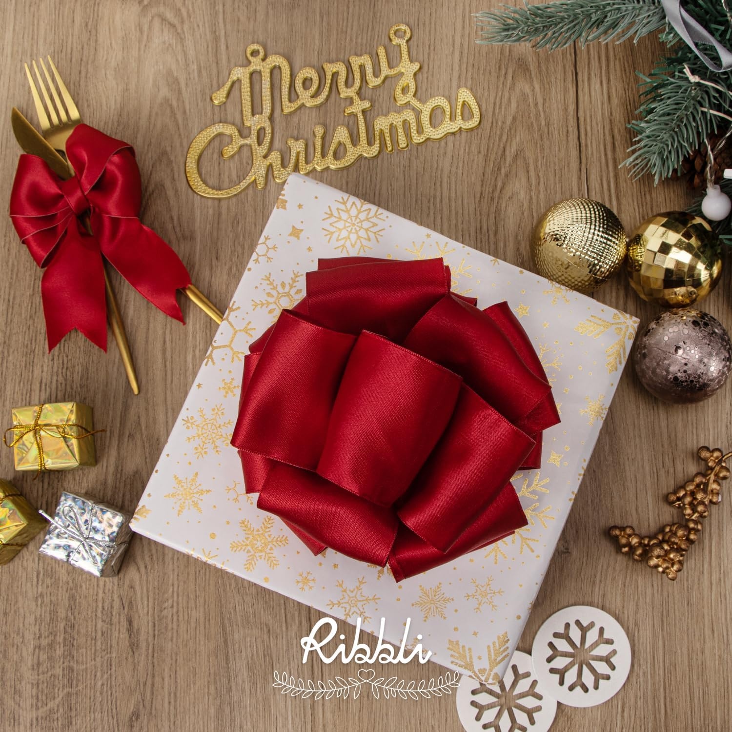 Ribbli Black Double Faced Satin Wired Ribbon 1.5 Inch Christmas Ribbon for Gift Wrapping Wreaths Garland Tree Decoration Crafts Home Decor-Continous 10 Yards(Red)