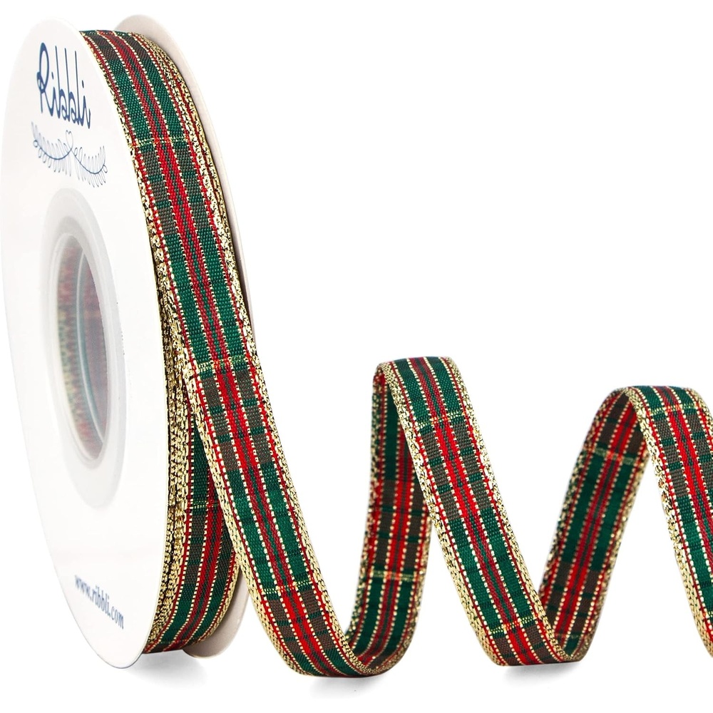 Ribbli Black and White Gingham Ribbon,3/8 Inches x Continuous 25 Yards,100% Polyester Woven Edge,Plaid Ribbon,Check Ribbon,Buffalo Checked (Black 1)(Xmas-Style C)