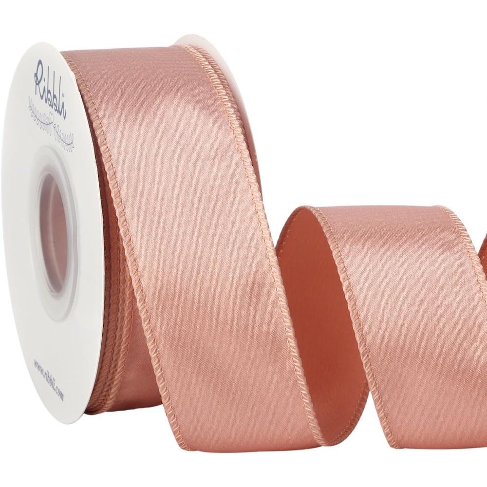Ribbli Black Satin Wired Ribbon 2.5 Inch Black Christmas Ribbon for Gift Wrapping Wreaths Garland Tree Decoration Crafts Home Decor-Continous 20 Yards(Rose Gold)