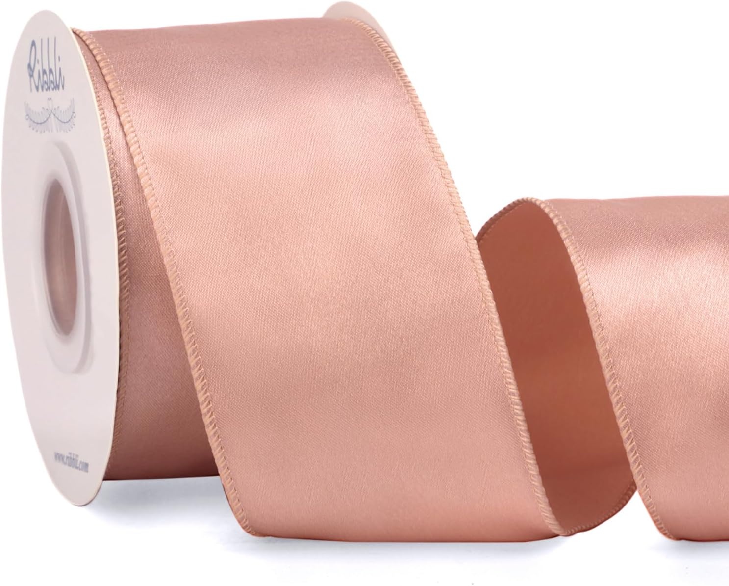 Ribbli Black Satin Wired Ribbon 2.5 Inch Black Christmas Ribbon for Gift Wrapping Wreaths Garland Tree Decoration Crafts Home Decor-Continous 20 Yards(Rose Gold)