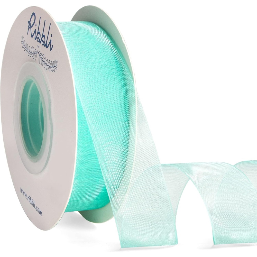 Ribbli Champagne Organza Ribbon,1/2 Inches x Continuous 50 Yard, Champagne Sheer Ribbon for Gift Wrapping,Cookie Wrapping,Wedding Decoration,All Crafting and Sewing(Aqua)