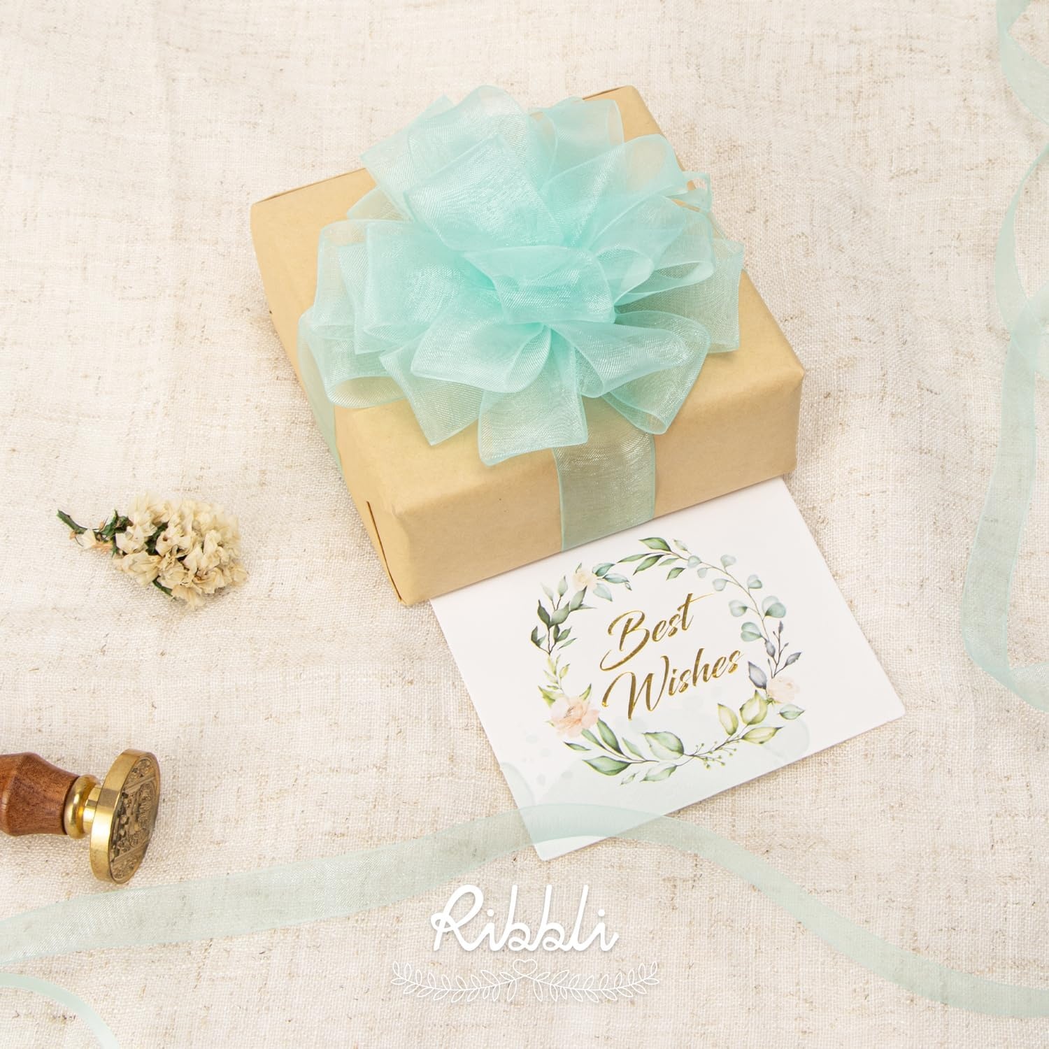 Ribbli Champagne Organza Ribbon,1/2 Inches x Continuous 50 Yard, Champagne Sheer Ribbon for Gift Wrapping,Cookie Wrapping,Wedding Decoration,All Crafting and Sewing(Aqua)