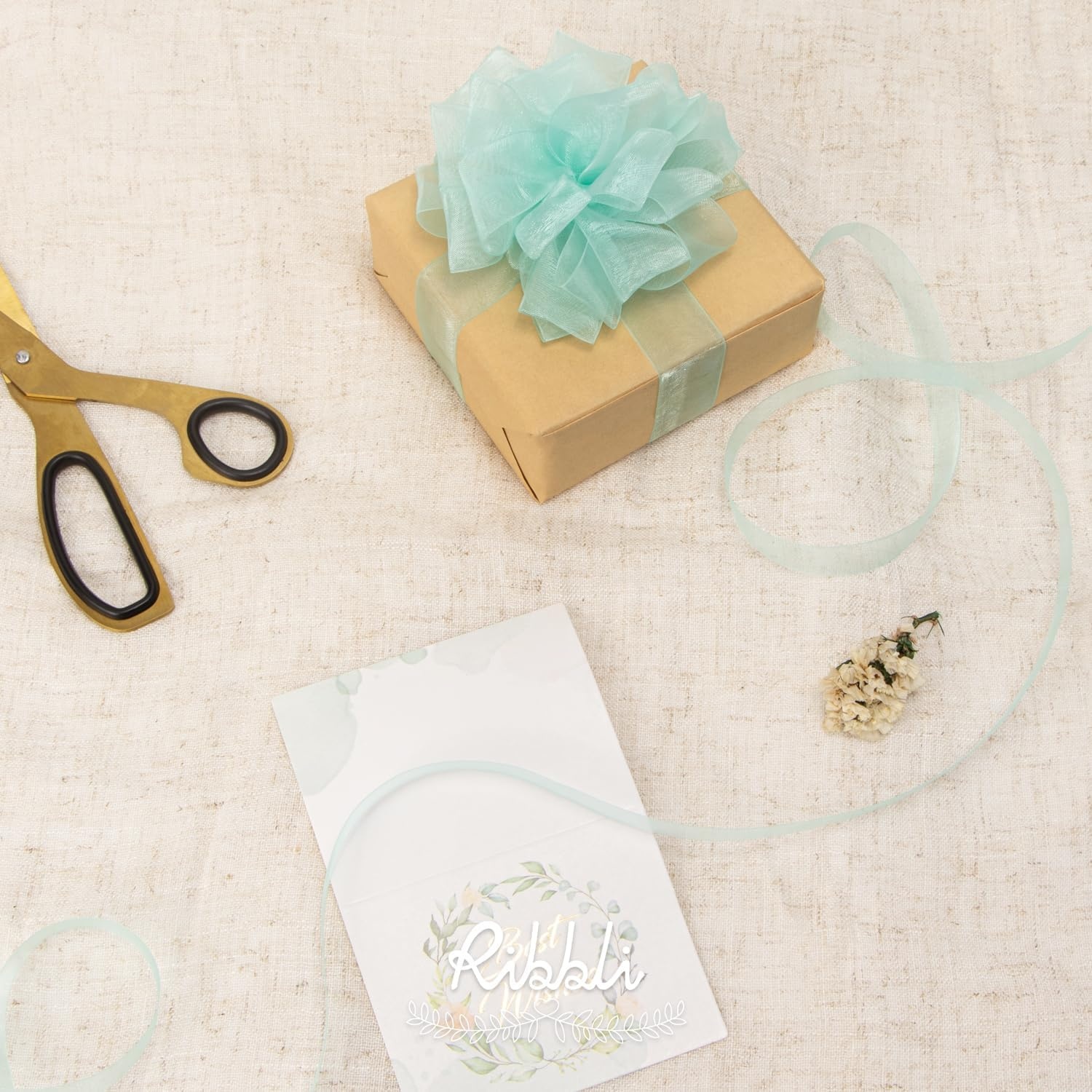 Ribbli Champagne Organza Ribbon,1/2 Inches x Continuous 50 Yard, Champagne Sheer Ribbon for Gift Wrapping,Cookie Wrapping,Wedding Decoration,All Crafting and Sewing(Aqua)