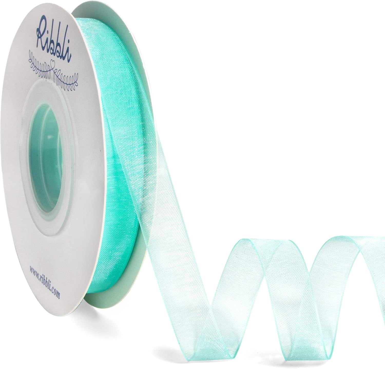 Ribbli Champagne Organza Ribbon,1/2 Inches x Continuous 50 Yard, Champagne Sheer Ribbon for Gift Wrapping,Cookie Wrapping,Wedding Decoration,All Crafting and Sewing(Aqua)