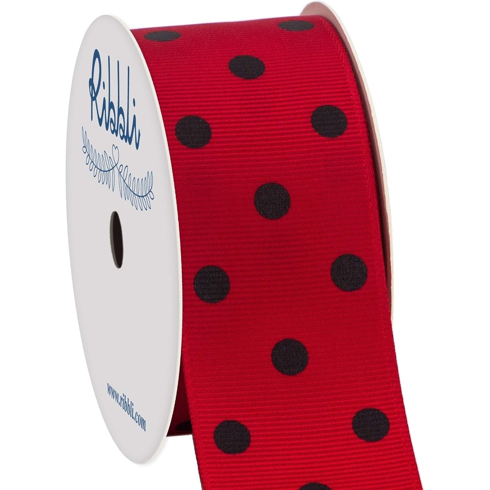 Ribbli Grosgrain Polka Dot Craft Ribbon,1-1/2 Inch,10-Yard Spool,Apple Green with White Dots,Use for Hair Bows,Gift Wrapping,All Crafting and Sewing(Red/Black)