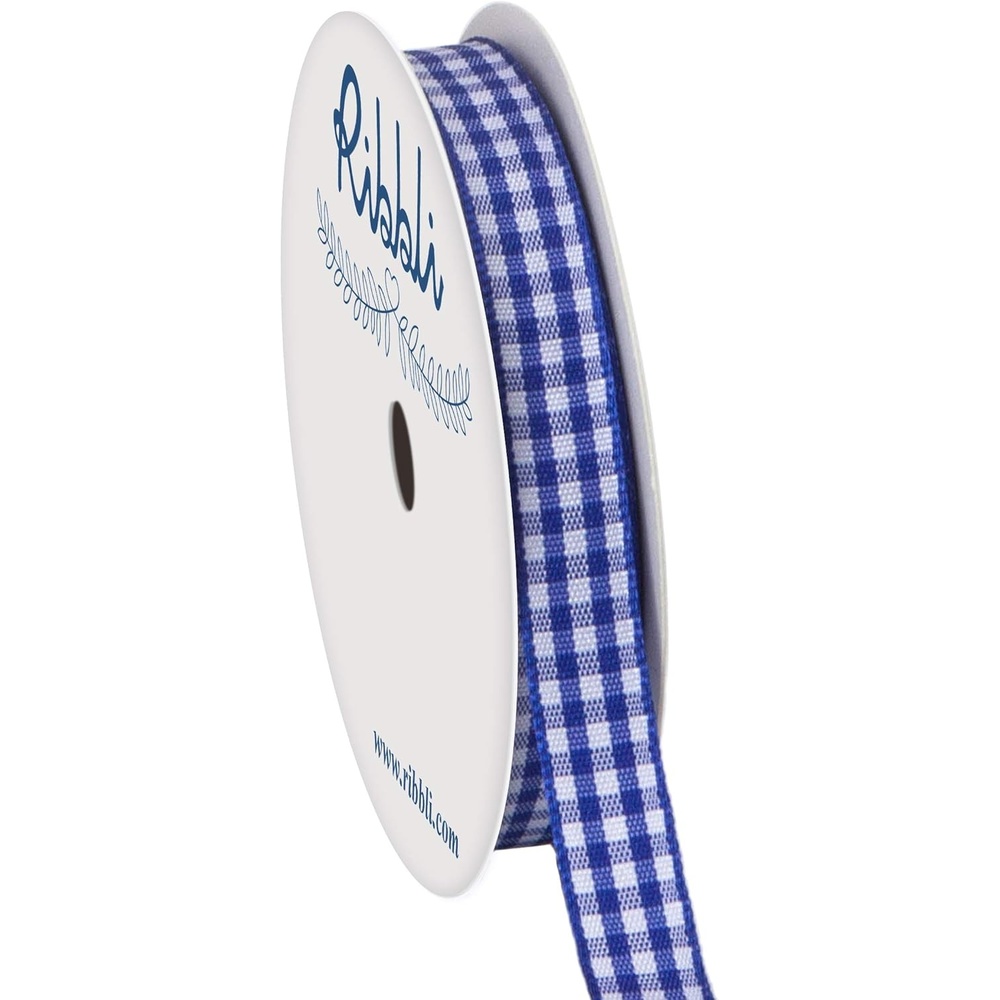 Ribbli Yellow and White Gingham Ribbon,100% Polyester Woven Edge,3/8 Inch x 10 Yard,Plaid Ribbon Use for Gift Wrapping,Party Decoration(Blue Electric/White)