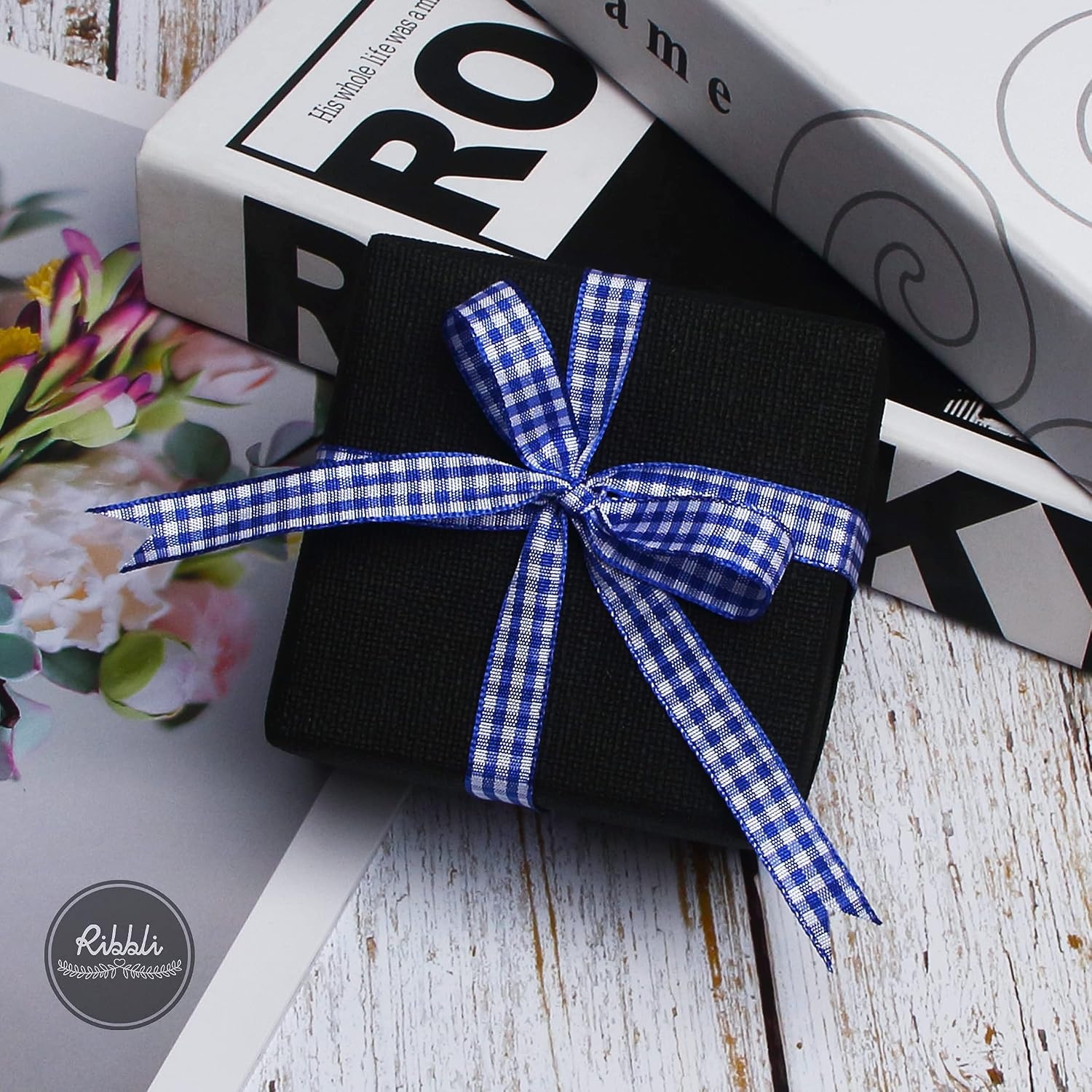 Ribbli Yellow and White Gingham Ribbon,100% Polyester Woven Edge,3/8 Inch x 10 Yard,Plaid Ribbon Use for Gift Wrapping,Party Decoration(Blue Electric/White)