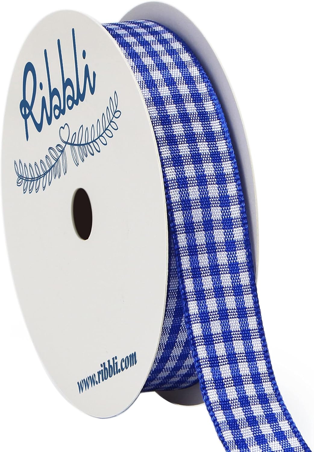 Ribbli Yellow and White Gingham Ribbon,100% Polyester Woven Edge,3/8 Inch x 10 Yard,Plaid Ribbon Use for Gift Wrapping,Party Decoration(Blue Electric/White)