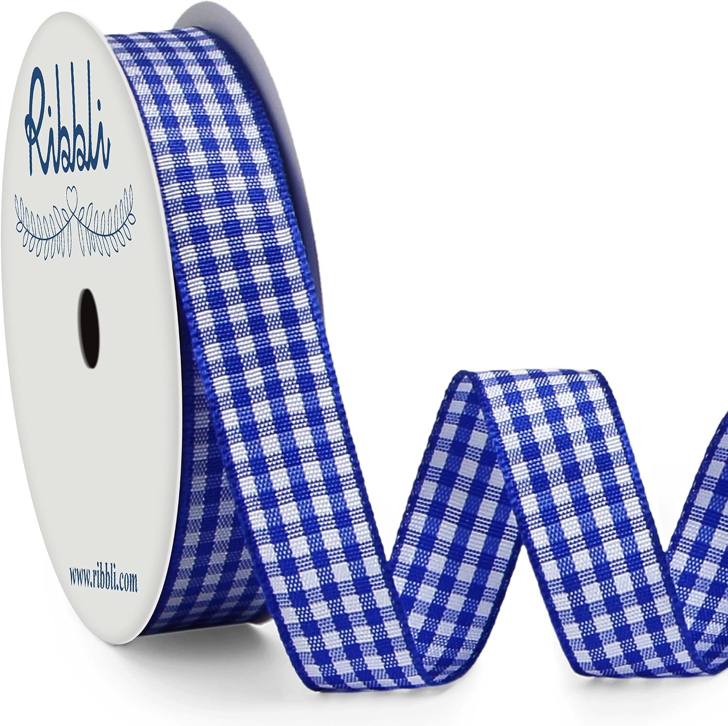 Ribbli Yellow and White Gingham Ribbon,100% Polyester Woven Edge,3/8 Inch x 10 Yard,Plaid Ribbon Use for Gift Wrapping,Party Decoration(Blue Electric/White)