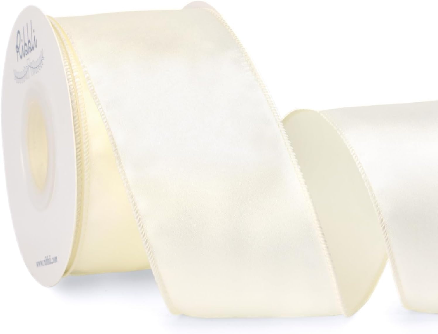 Ribbli Black Satin Wired Ribbon 2.5 Inch Black Christmas Ribbon for Gift Wrapping Wreaths Garland Tree Decoration Crafts Home Decor-Continous 20 Yards(Ivory)