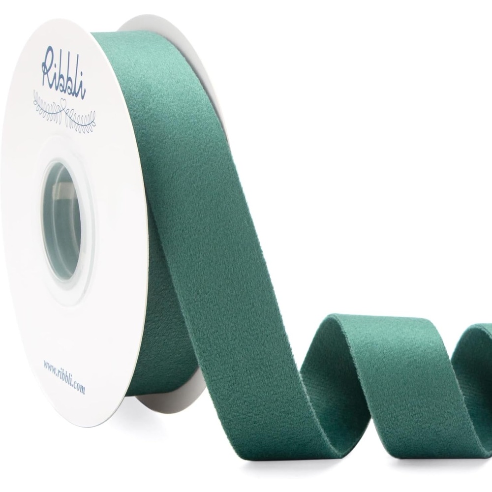 Ribbli Light Dusty Blue Velvet Ribbon Double Faced 1 Inch 10-Yard Spool Light Dusty Blue Ribbon Use for Christmas Tree Ornaments Gift Wrapping Wreath Decoration Wedding Boutonnieres(Dusty Green)
