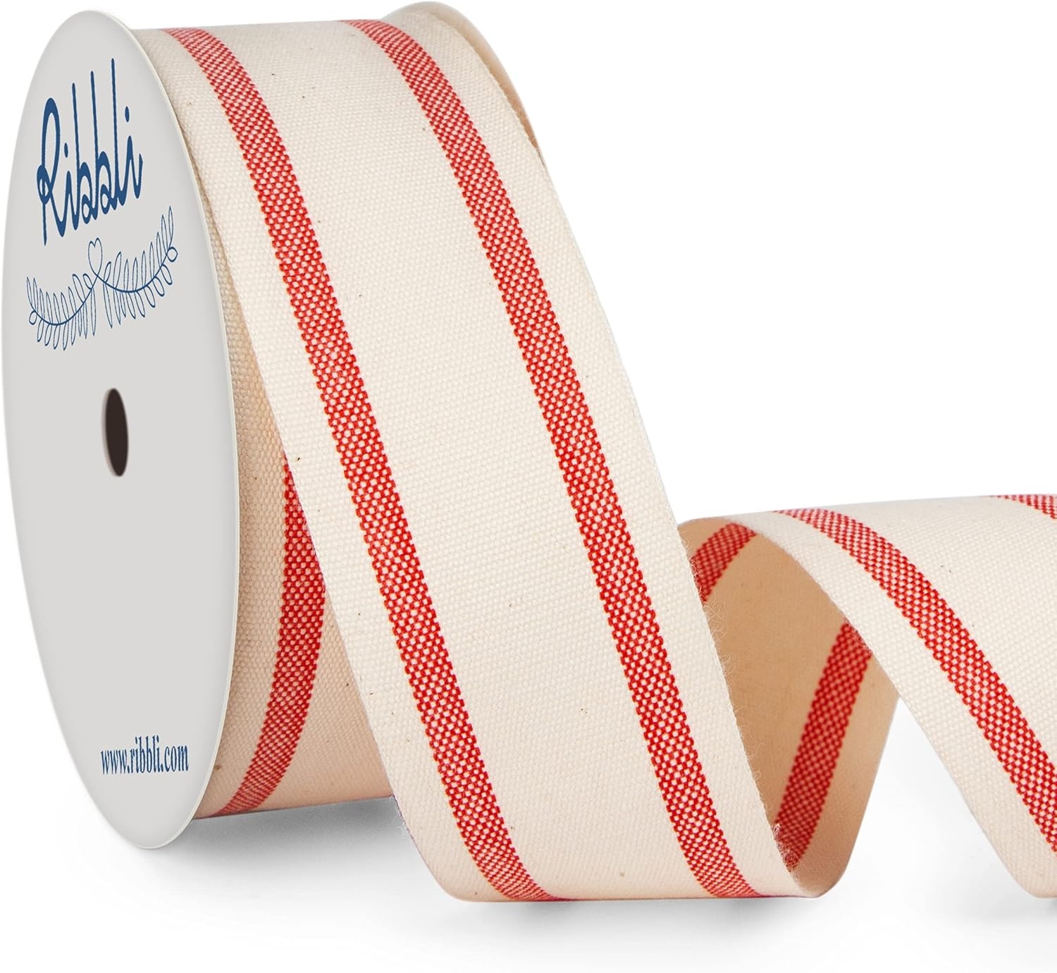Ribbli Natural Cotton Stripe Ribbon,5/8 Inch x 10 Yard Spool,Natural/Black,Farmhouse Ribbon,Use for Gift Wrapping,Home Decor,Floral Decoration(Red)