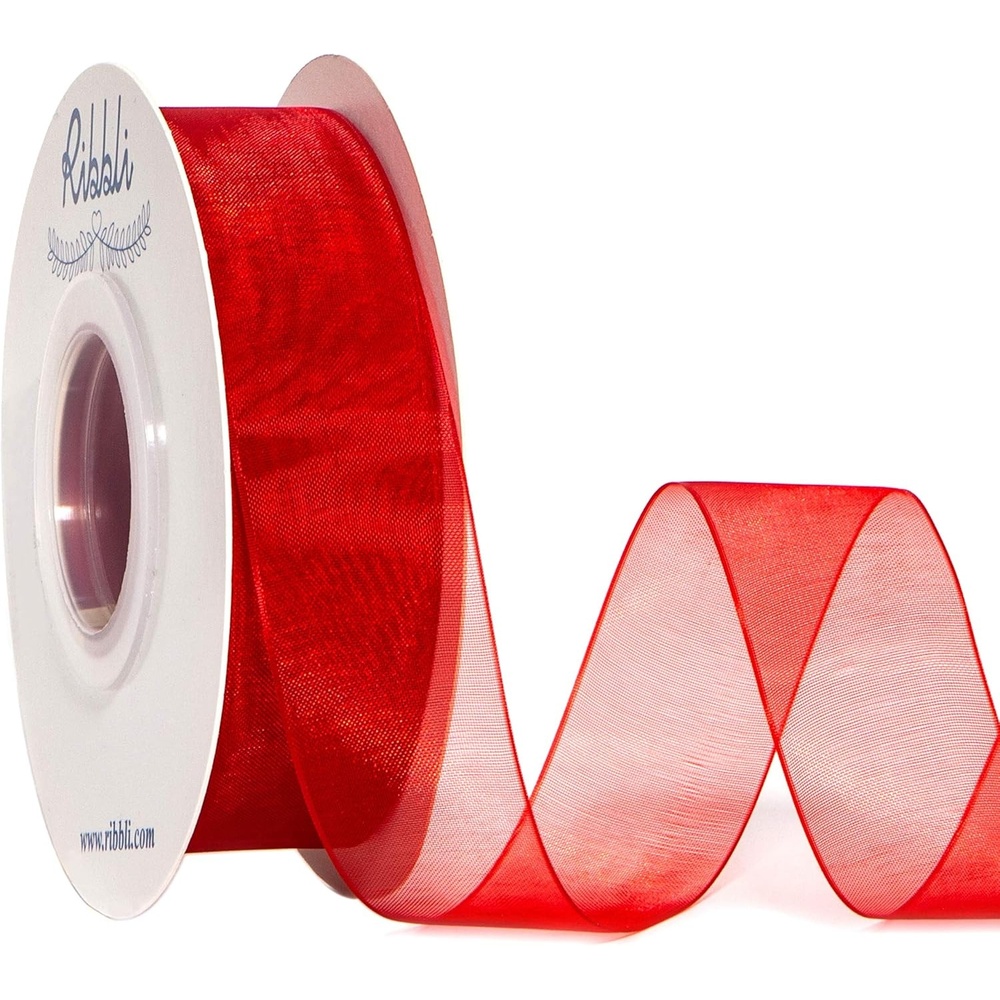 Ribbli Champagne Organza Ribbon,1/2 Inches x Continuous 50 Yard, Champagne Sheer Ribbon for Gift Wrapping,Cookie Wrapping,Wedding Decoration,All Crafting and Sewing(Red)