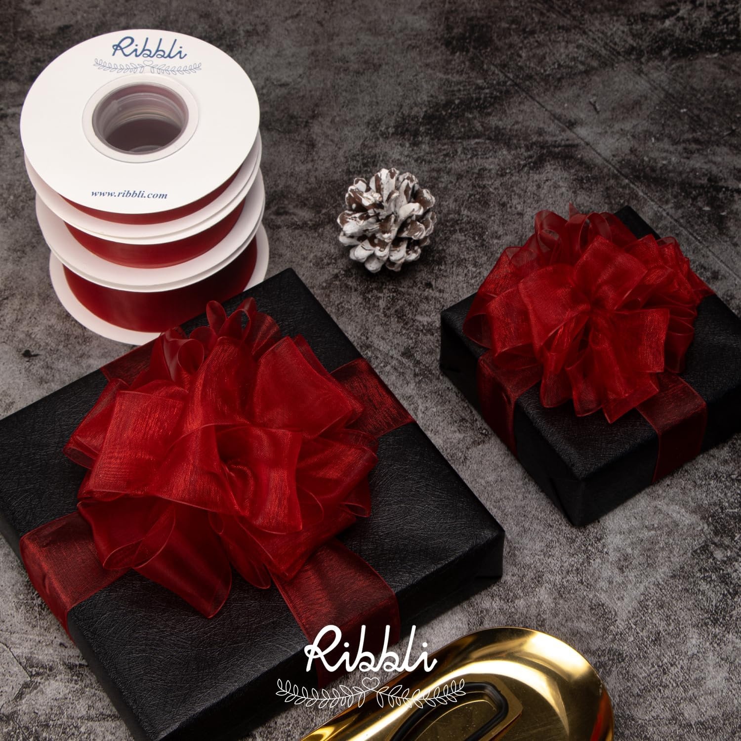 Ribbli Champagne Organza Ribbon,1/2 Inches x Continuous 50 Yard, Champagne Sheer Ribbon for Gift Wrapping,Cookie Wrapping,Wedding Decoration,All Crafting and Sewing(Red)