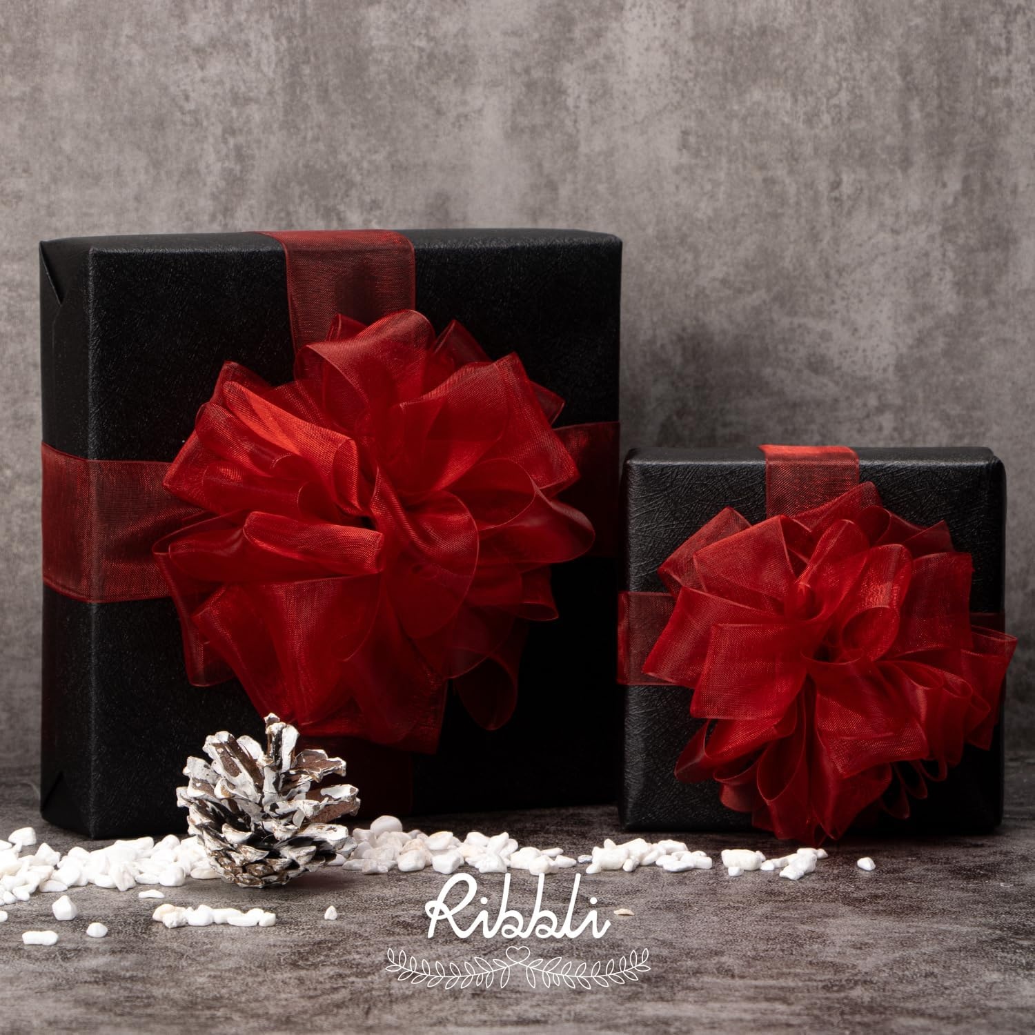 Ribbli Champagne Organza Ribbon,1/2 Inches x Continuous 50 Yard, Champagne Sheer Ribbon for Gift Wrapping,Cookie Wrapping,Wedding Decoration,All Crafting and Sewing(Red)