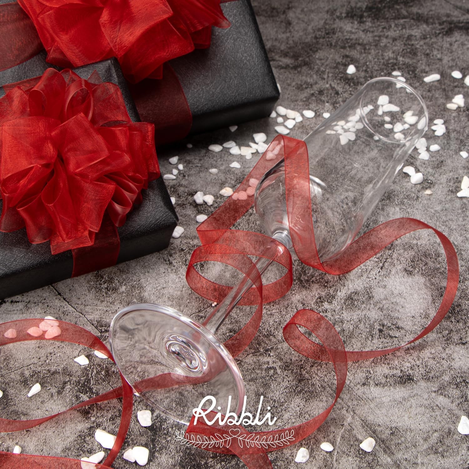 Ribbli Champagne Organza Ribbon,1/2 Inches x Continuous 50 Yard, Champagne Sheer Ribbon for Gift Wrapping,Cookie Wrapping,Wedding Decoration,All Crafting and Sewing(Red)