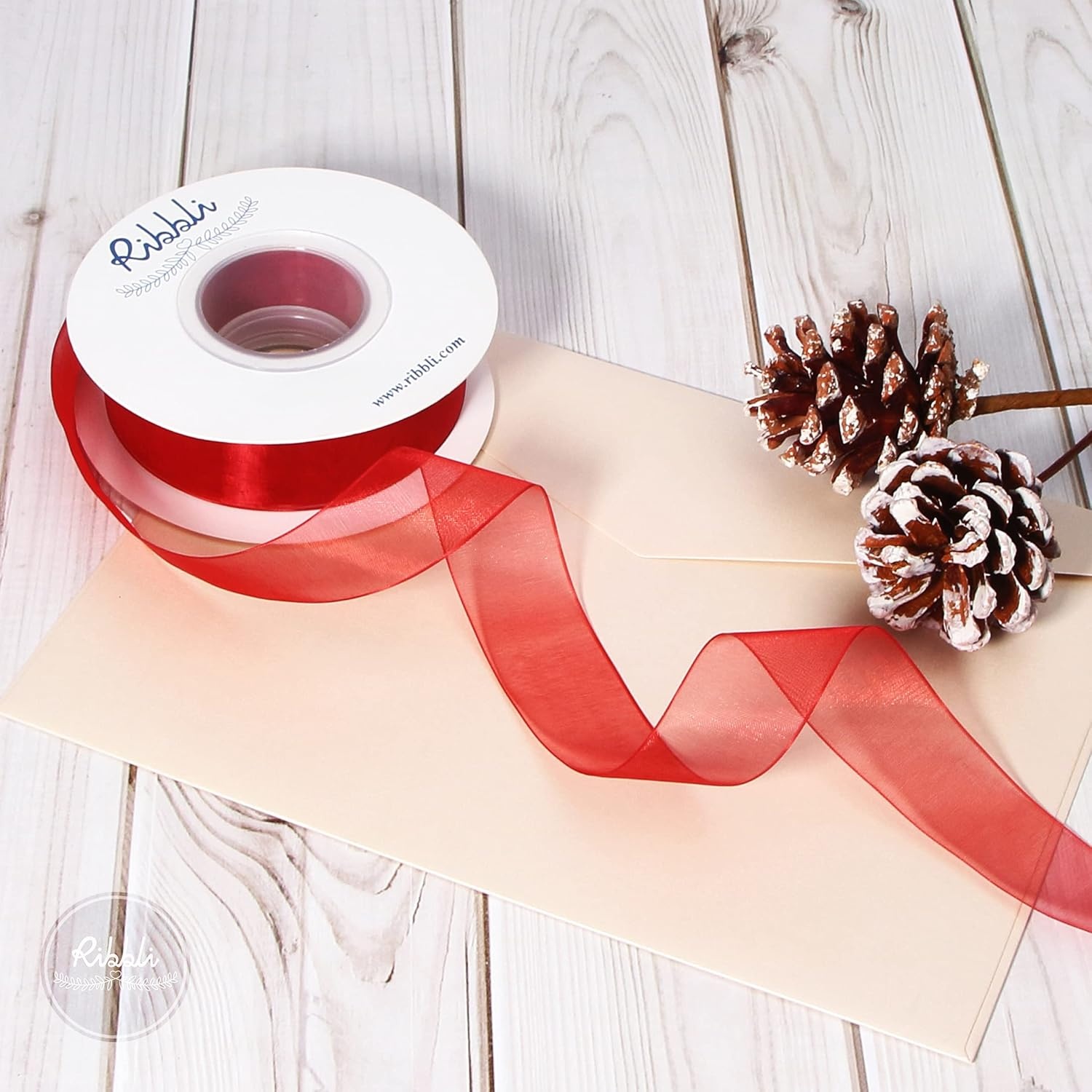 Ribbli Champagne Organza Ribbon,1/2 Inches x Continuous 50 Yard, Champagne Sheer Ribbon for Gift Wrapping,Cookie Wrapping,Wedding Decoration,All Crafting and Sewing(Red)