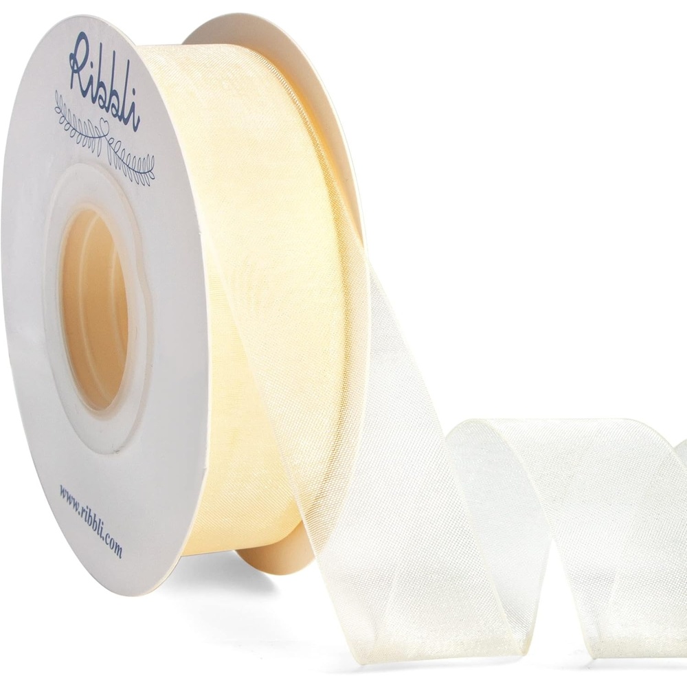 Ribbli Champagne Organza Ribbon,1/2 Inches x Continuous 50 Yard, Champagne Sheer Ribbon for Gift Wrapping,Cookie Wrapping,Wedding Decoration,All Crafting and Sewing(Ceam)