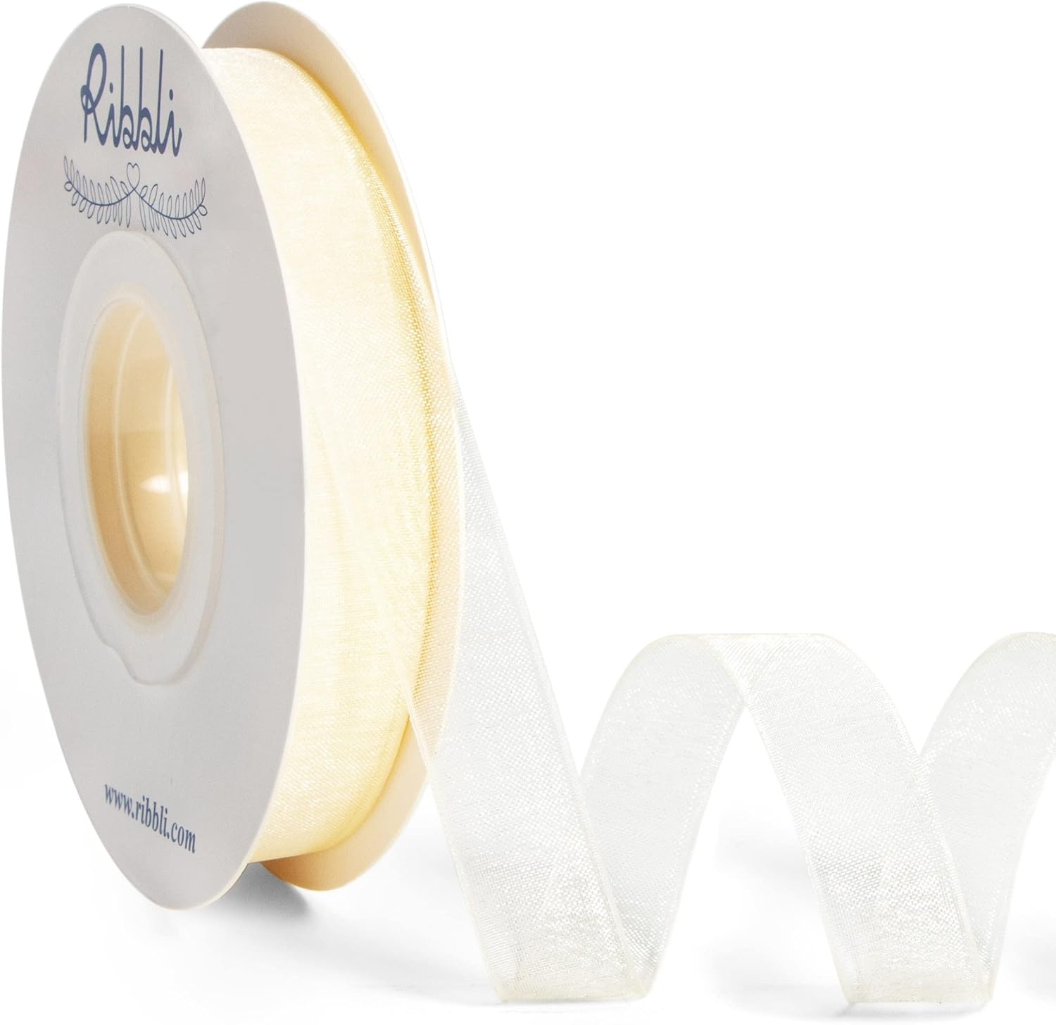 Ribbli Champagne Organza Ribbon,1/2 Inches x Continuous 50 Yard, Champagne Sheer Ribbon for Gift Wrapping,Cookie Wrapping,Wedding Decoration,All Crafting and Sewing(Ceam)