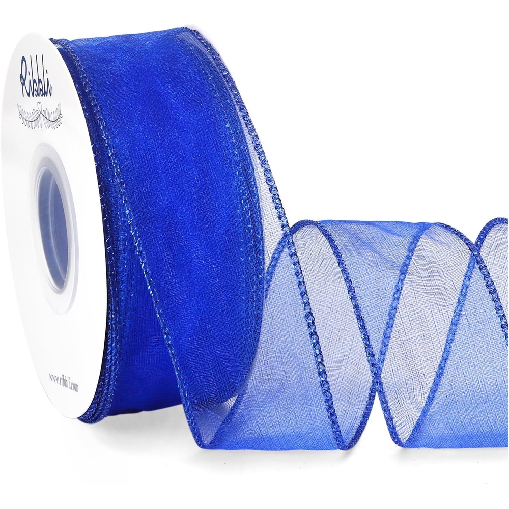 Ribbli Pink Organza Wired Ribbon, Pink Sheer with Metallic Edge,2-1/2 Inch x 20 Yards Christmas Tree Ribbon for Decoration Gift Wrapping Wedding Crafts(Royal Blue)