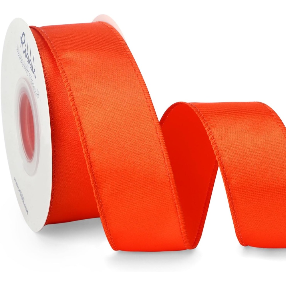 Ribbli Black Satin Wired Ribbon 2.5 Inch Black Christmas Ribbon for Gift Wrapping Wreaths Garland Tree Decoration Crafts Home Decor-Continous 20 Yards(Torrid Orange)