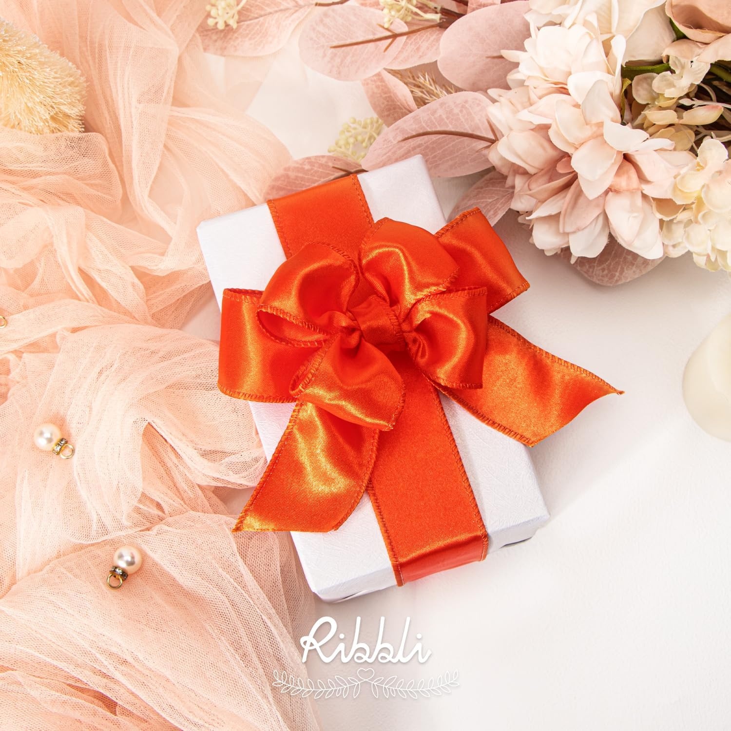 Ribbli Black Satin Wired Ribbon 2.5 Inch Black Christmas Ribbon for Gift Wrapping Wreaths Garland Tree Decoration Crafts Home Decor-Continous 20 Yards(Torrid Orange)
