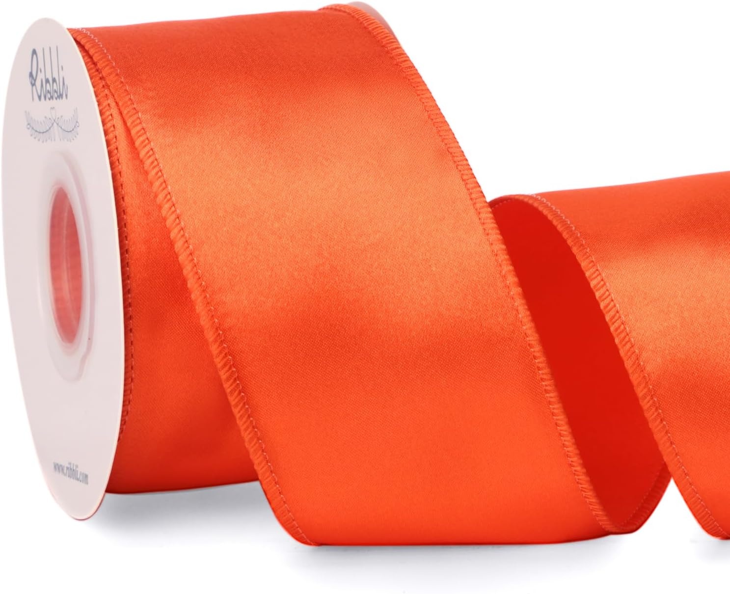 Ribbli Black Satin Wired Ribbon 2.5 Inch Black Christmas Ribbon for Gift Wrapping Wreaths Garland Tree Decoration Crafts Home Decor-Continous 20 Yards(Torrid Orange)