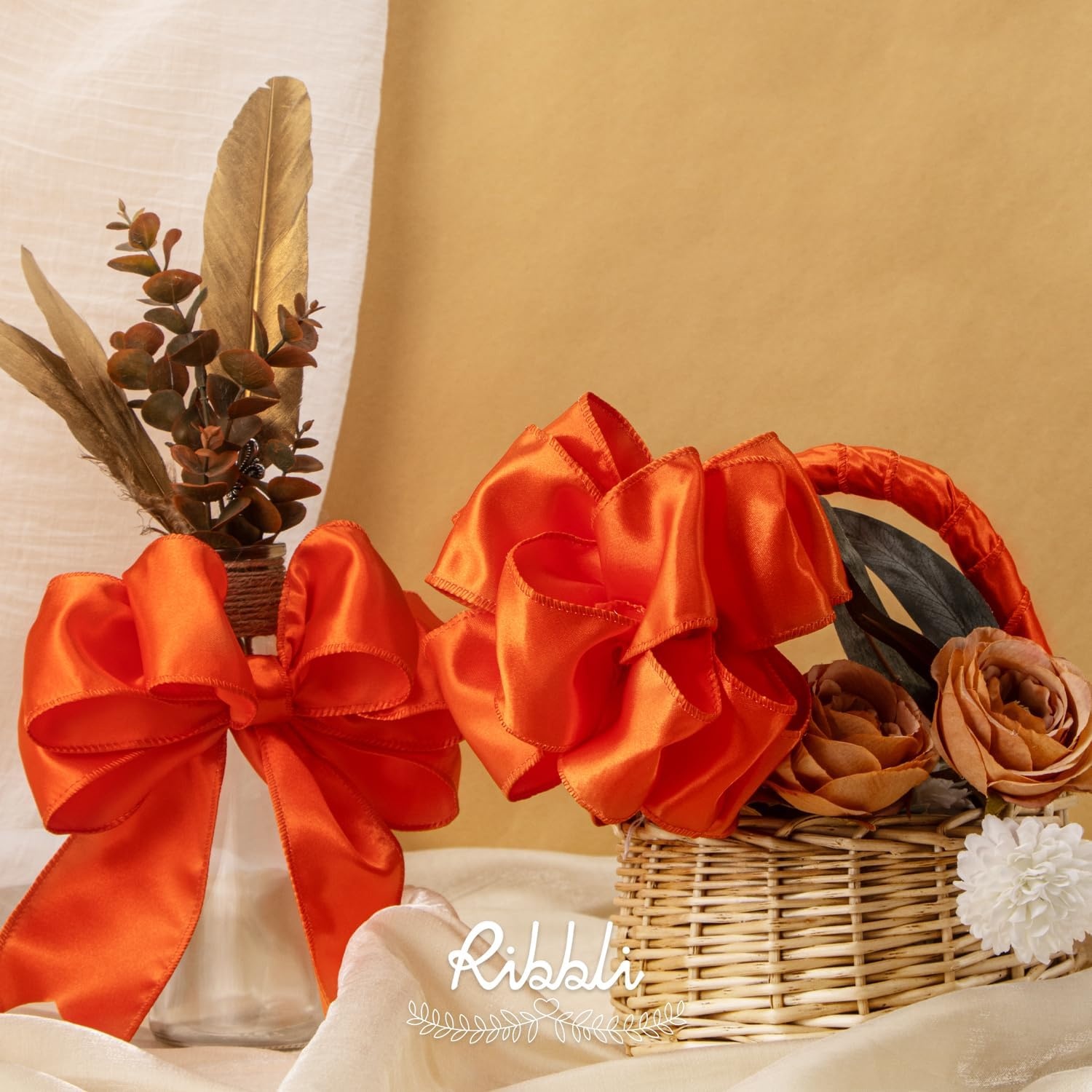 Ribbli Black Satin Wired Ribbon 2.5 Inch Black Christmas Ribbon for Gift Wrapping Wreaths Garland Tree Decoration Crafts Home Decor-Continous 20 Yards(Torrid Orange)
