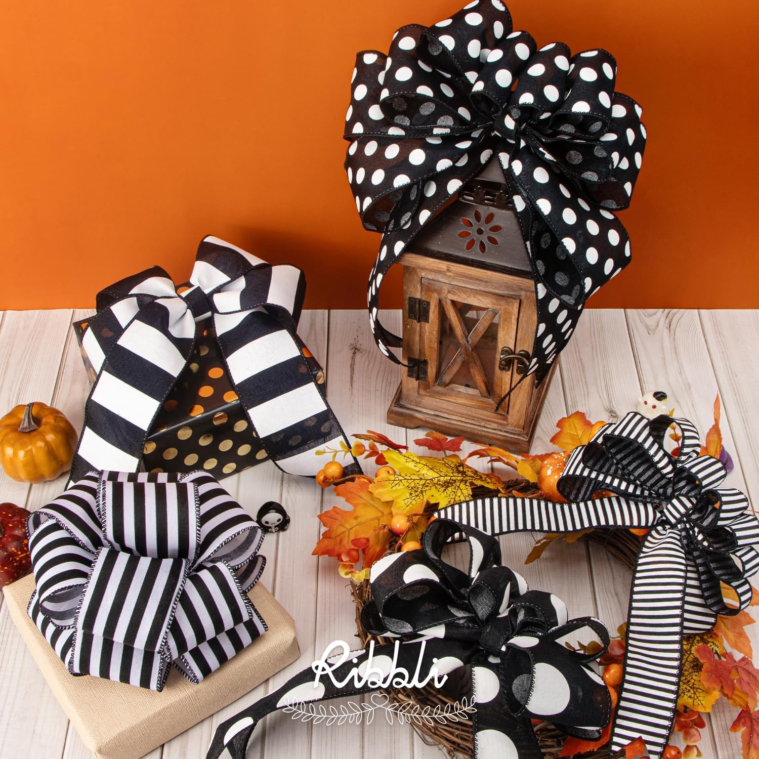 Ribbli Black and White Stripe Wired Ribbon, 2-1/2 Inch x 10 Yard, Horizontal Striped Burlap Ribbon for Craft, Wreath,Christmas Tree Decoration, Outdoor Decoration(Wide White/Black)