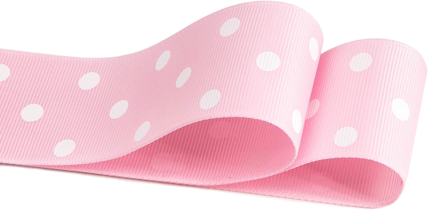 Ribbli Grosgrain Polka Dot Craft Ribbon,1-1/2 Inch,10-Yard Spool,Apple Green with White Dots,Use for Hair Bows,Gift Wrapping,All Crafting and Sewing(Pearl Pink/White)